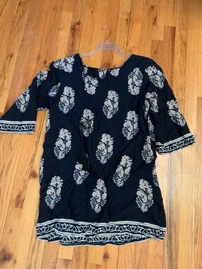 Black Floral Print Mini Dress- swim cover-up or mini dress.
